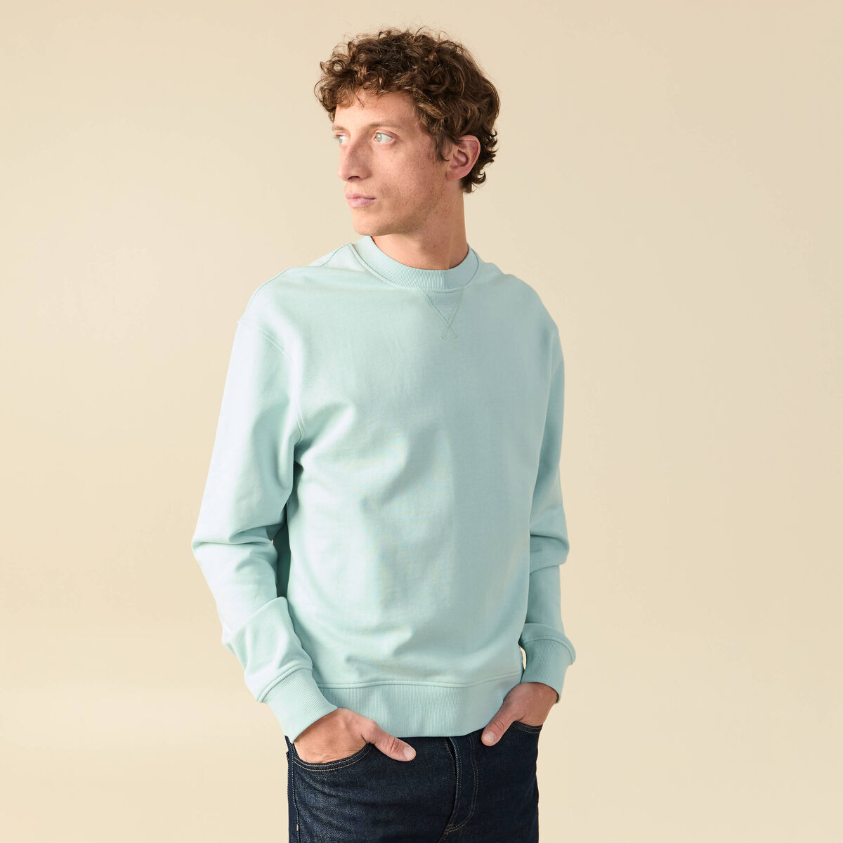 Sweat manches longues en coton bleu gris homme