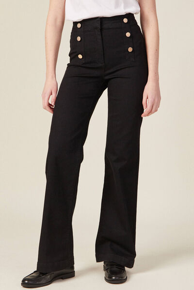 Jeans flare à pont denim noir femme