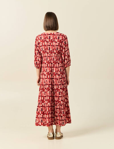 Robe longue droite fluide rouge foncé femme