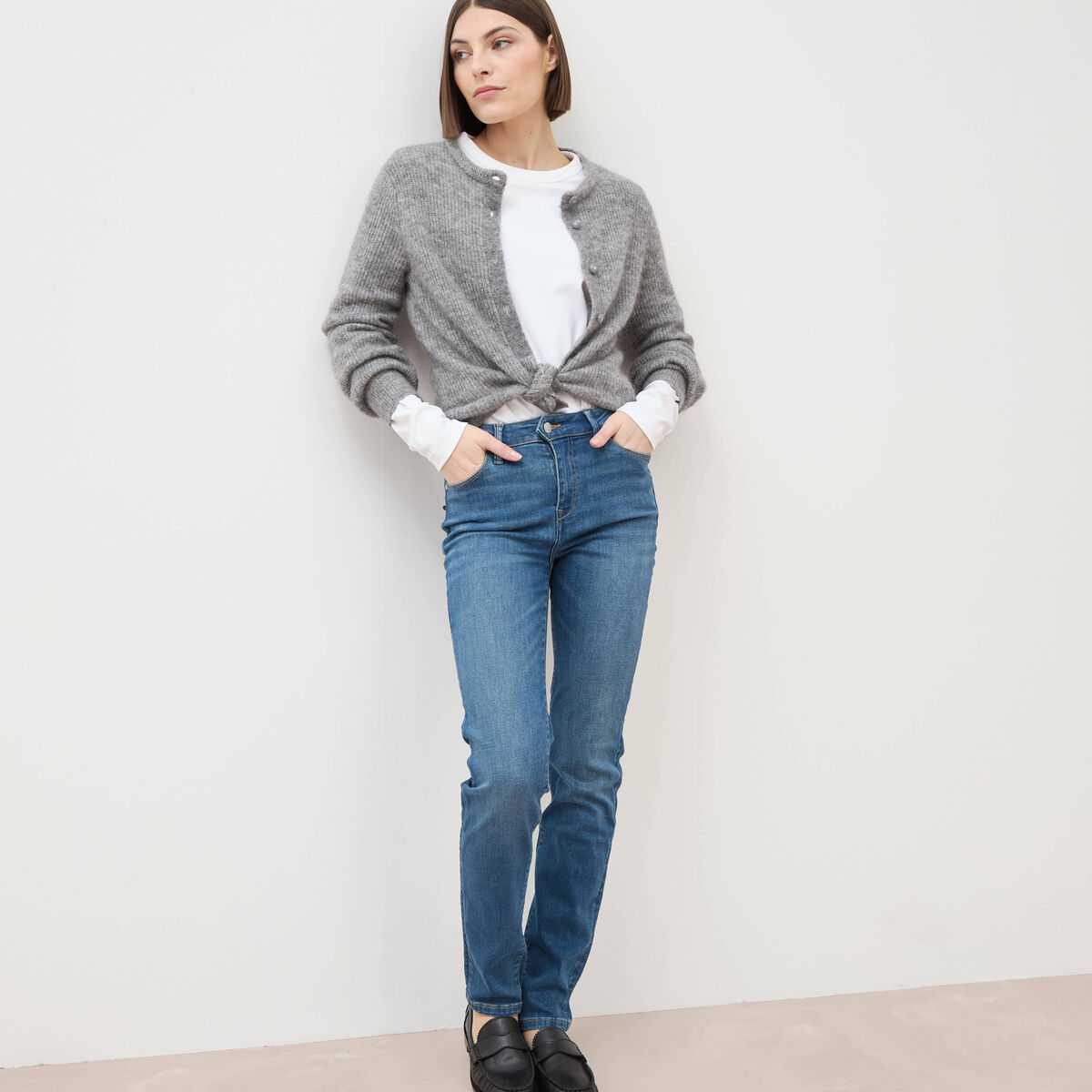 Jeans slim taille haute denim stone femme