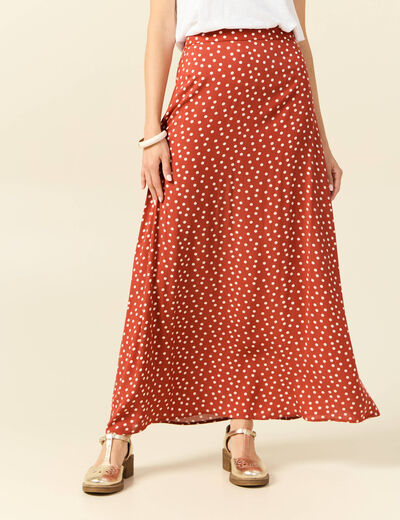 Jupe longue évasée fluide orange foncé femme