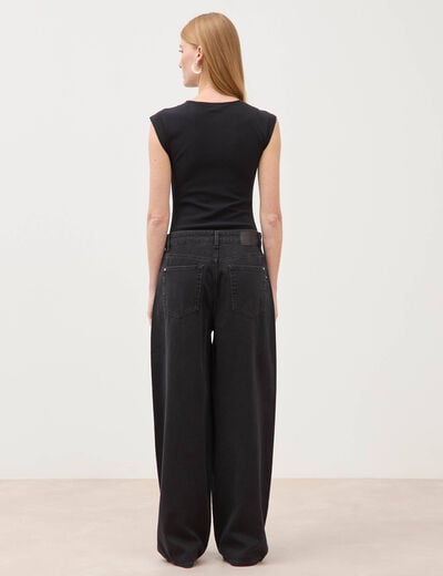 Body ajust&eacute; col rond manches d&eacute;bardeur noir femme
