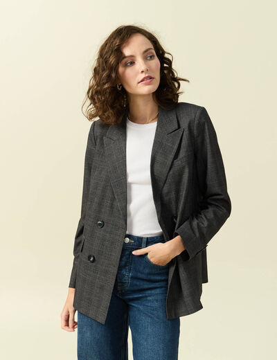Veste oversize manches longues doubl&eacute;e gris fonc&eacute; femme