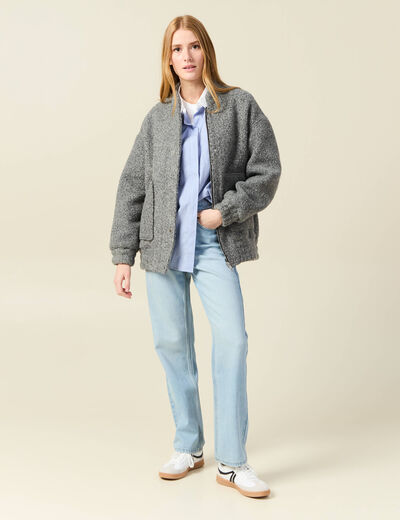 Jeans straight taille haute denim bleach femme