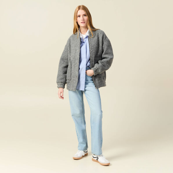 Jeans straight taille haute denim bleach femme
