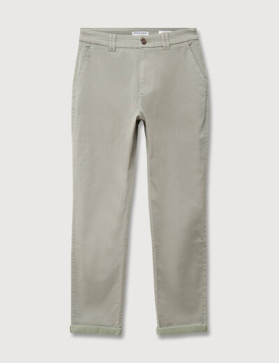 Chino cigarette 7/8&egrave;me taille haute vert kaki femme