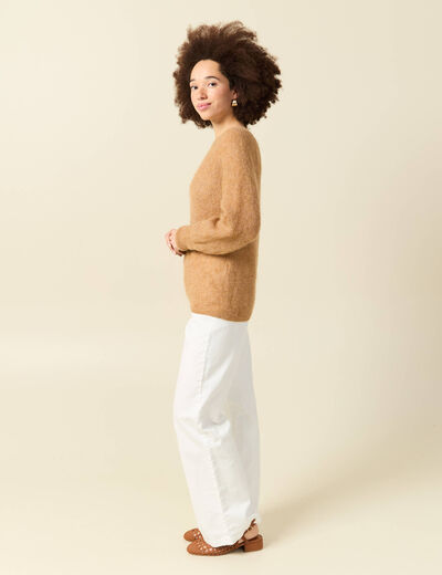 Pull manches longues col rond camel femme