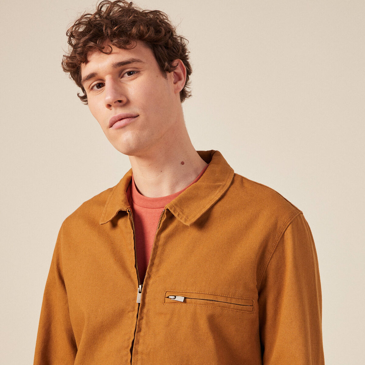 Blouson zippé droit camel homme