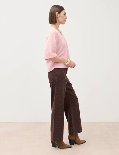 Jeans large cropped taille haute marron chocolat femme