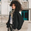 Manteau oversize court col tailleur noir femme