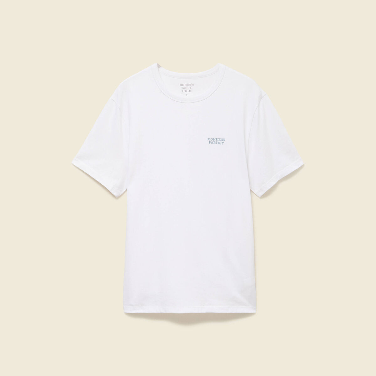 T-shirt col rond manches courtes brod&eacute; blanc homme