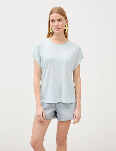 T-shirt col rond manches courtes bleu clair femme