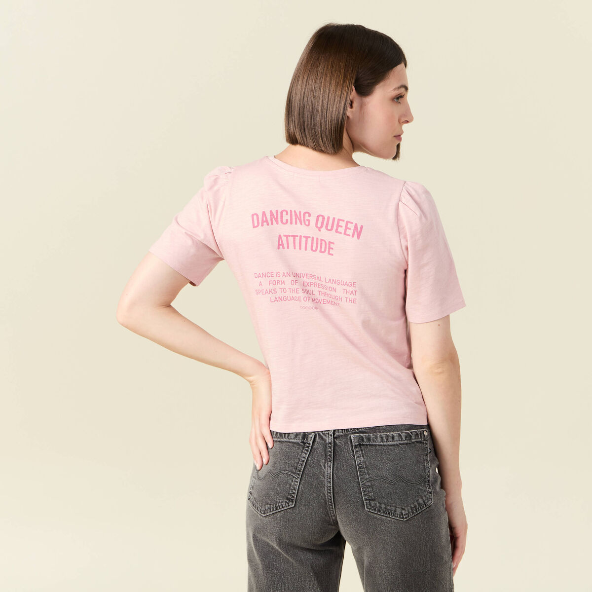 T-shirt en coton manches courtes rose pastel femme