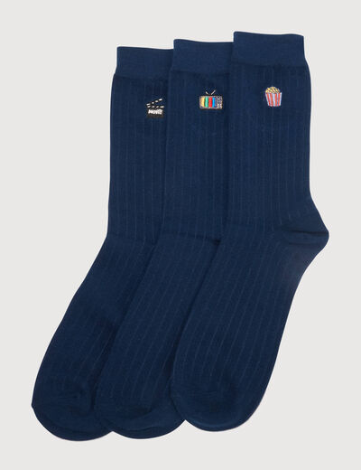 Lot de 3 paires de chaussettes hautes bleu marine homme