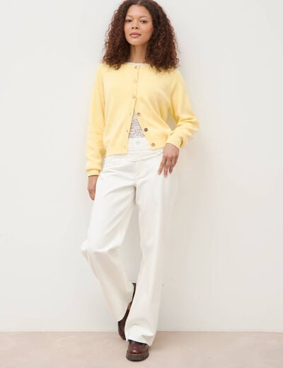Jeans wide leg taille bascul&eacute;e denim blanc femme