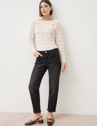 Jeans droit 7/8&egrave;me taille standard denim noir femme