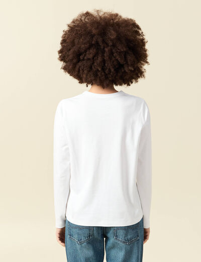 T-shirt en coton manches longues blanc femme
