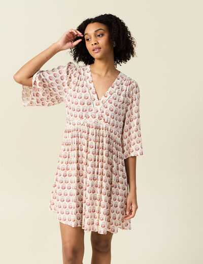 Robe évasée manches 3/4 ivoire femme