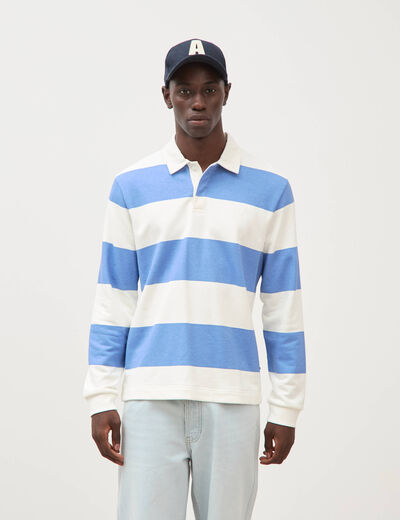 Polo manches longues broderie bleu violet homme