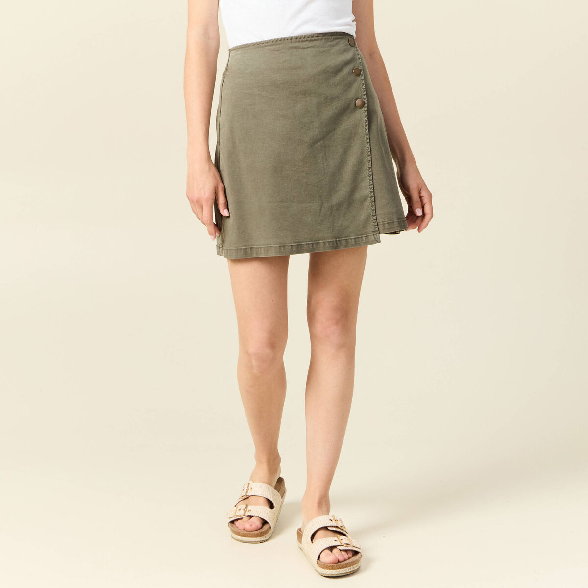 Jupe chino trapèze vert kaki femme