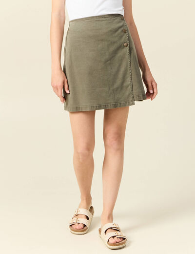 Jupe chino trapèze vert kaki femme