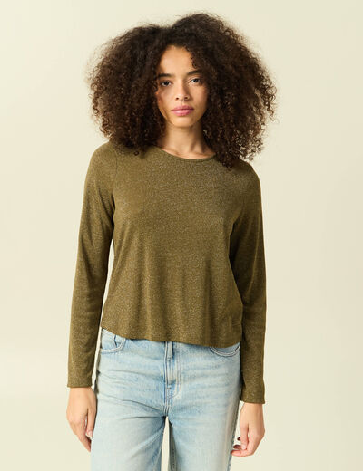 T-shirt manches longues vert kaki femme