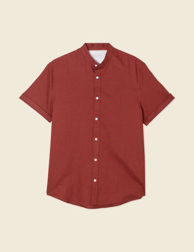 Chemise manches courtes marron cognac homme