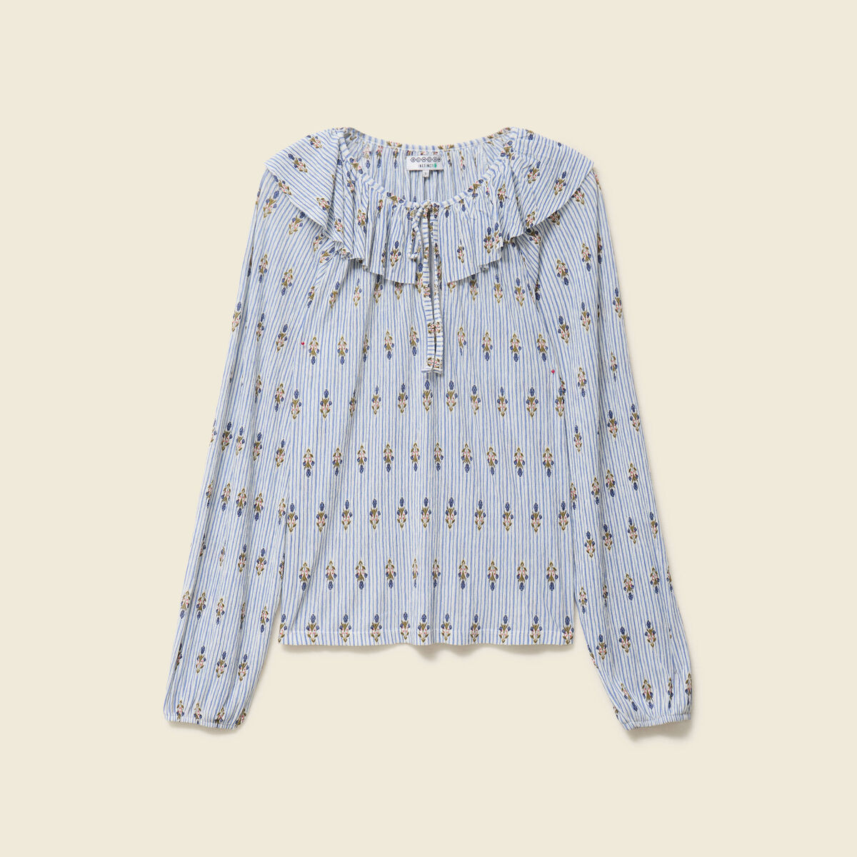Blouse col rond manches longues bleu ciel femme
