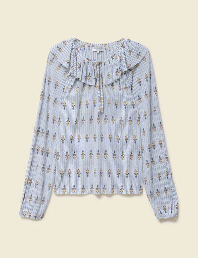 Blouse col rond manches longues bleu ciel femme