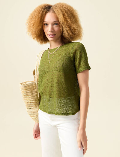 T-shirt manches courtes vert olive femme