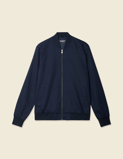 Blouson zippé col teddy bleu marine homme