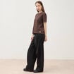 T-shirt droit col rond manches courtes marron chocolat femme