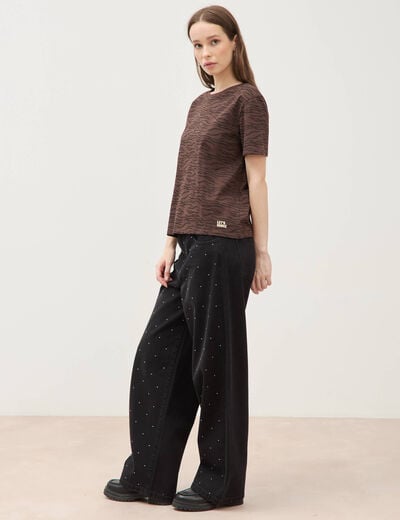 T-shirt droit col rond manches courtes marron chocolat femme