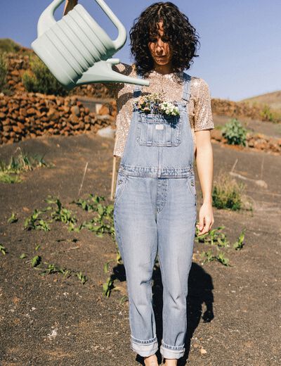 Salopette en jean denim stone femme