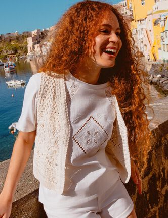 Gilet sans manches ecru femme