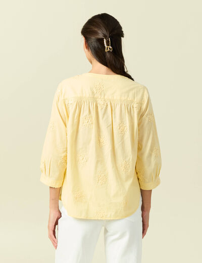 Chemise en coton manches 3/4 jaune clair femme