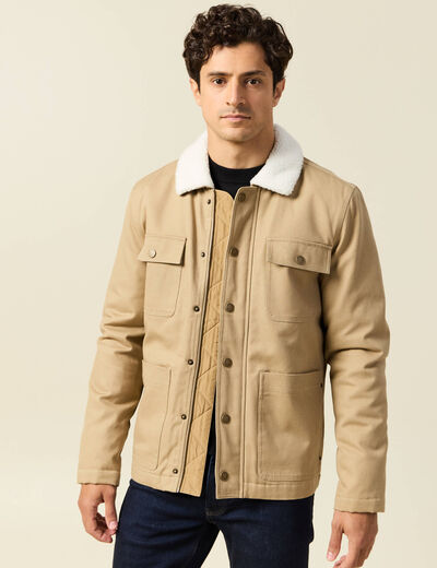 Blouson boutonn&eacute; col aviateur beige homme