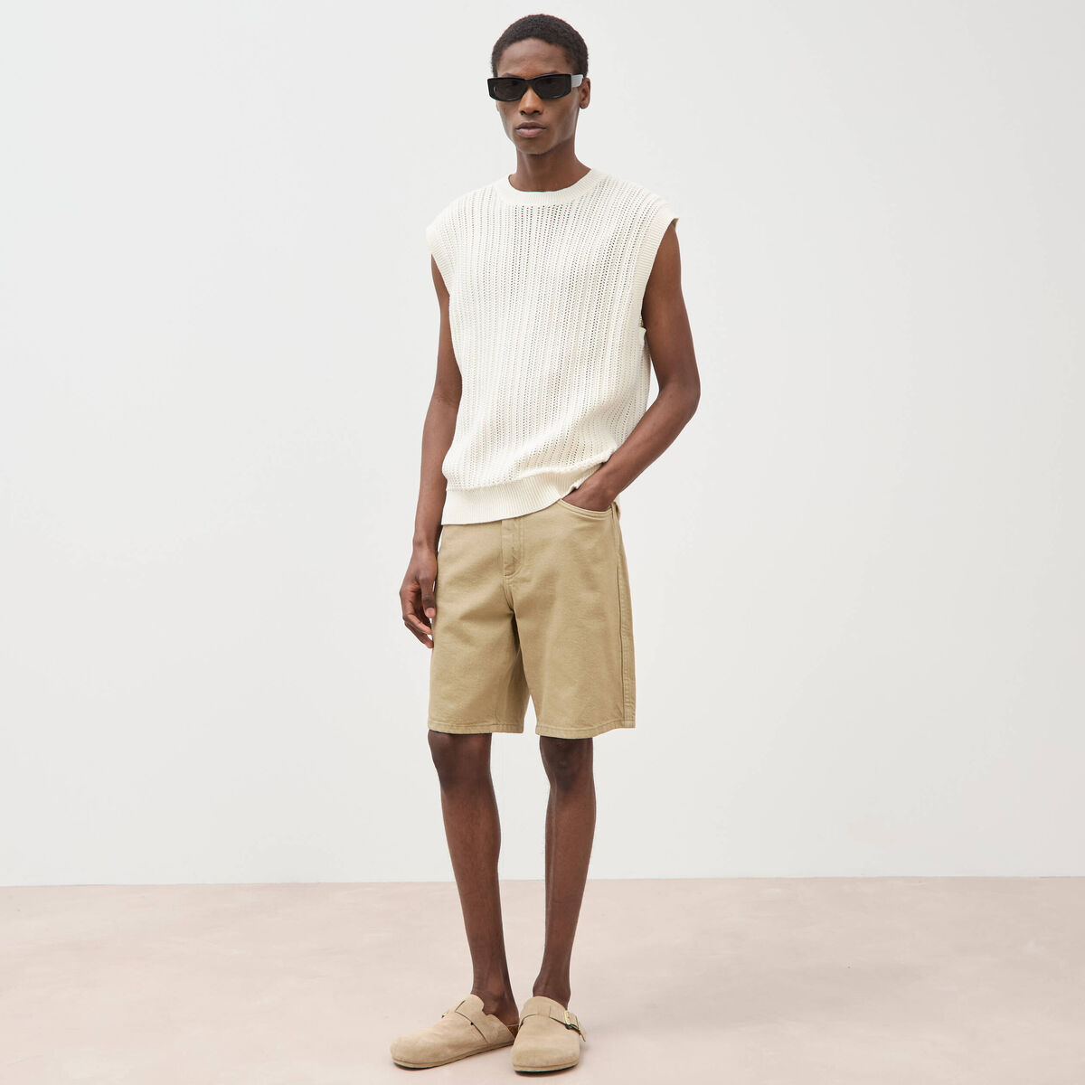 Bermuda en jean coton beige homme