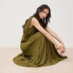 Robe fluide col v sans manches vert kaki femme