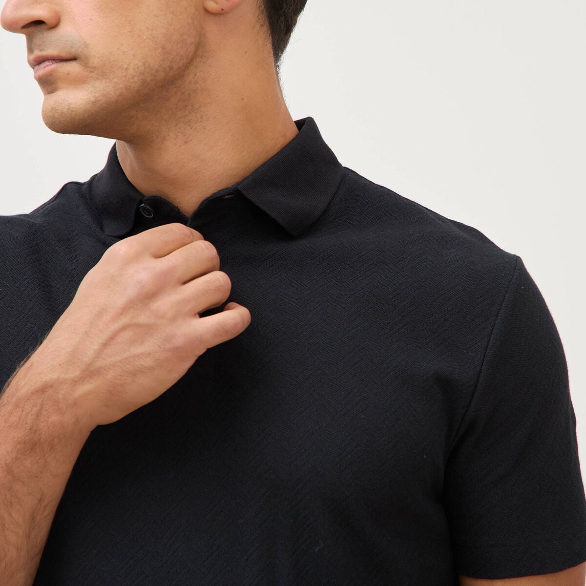 Polo droit en coton manches courtes noir homme