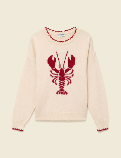 Pull droit manches longues col rond ecru femme