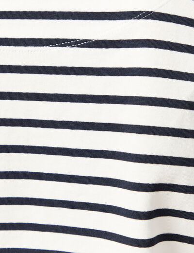 T-shirt ray&eacute; col bateau manches courtes ecru femme