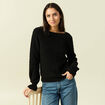 Pull ajour&eacute; col bateau manches longues noir femme