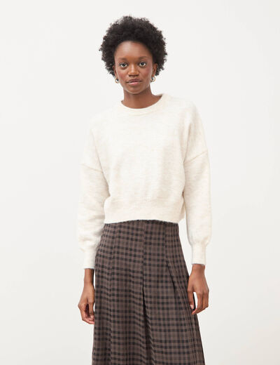 Pull droit cropped manches longues creme femme