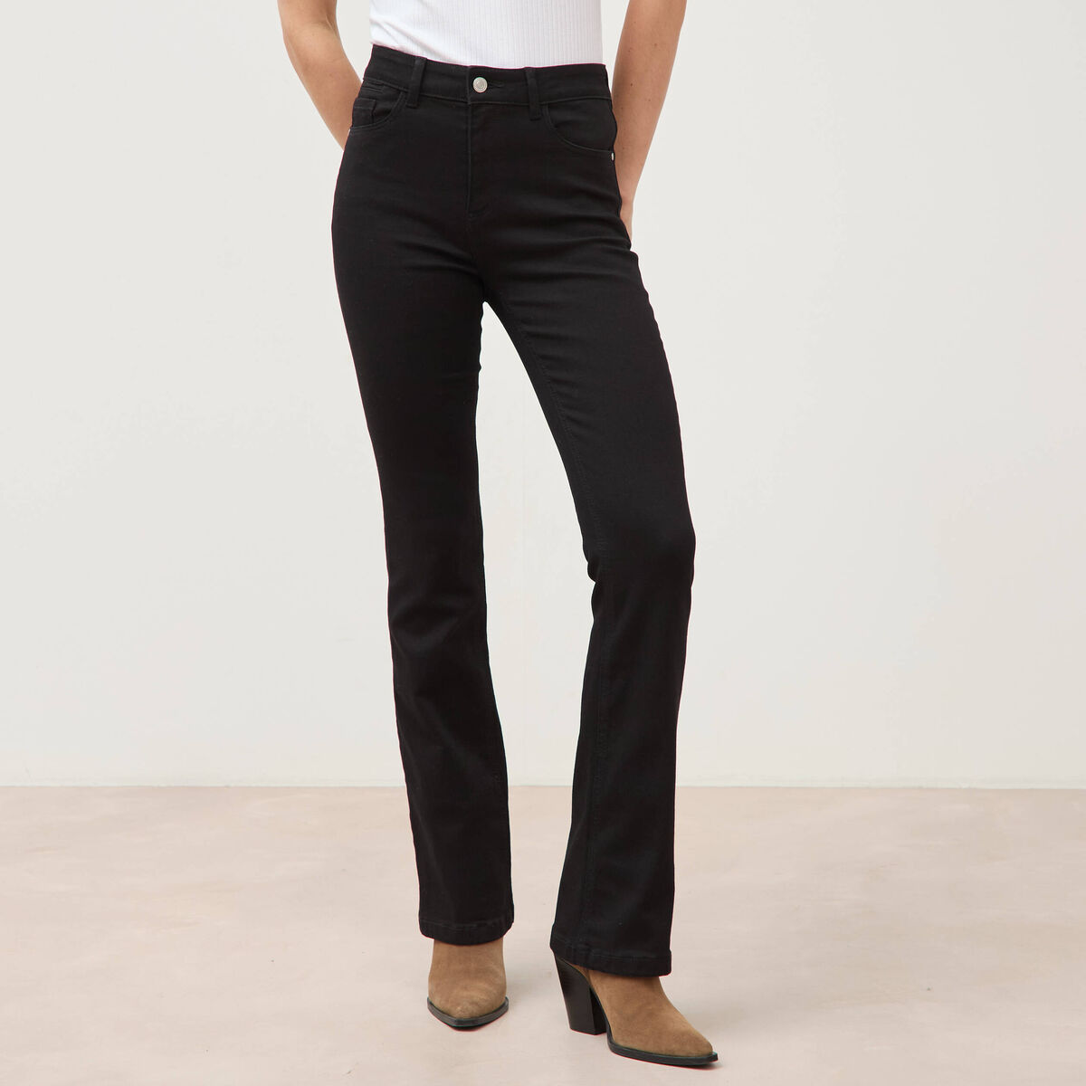 Jeans bootcut taille haute denim noir femme