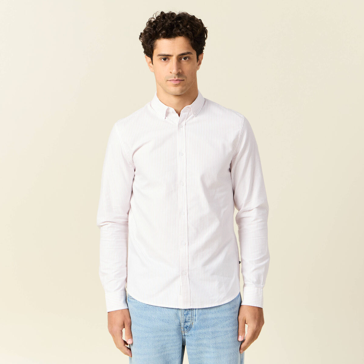 Chemise manches longues rose pastel homme