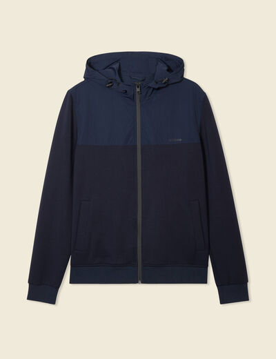 Sweat zippé à capuche bleu marine homme