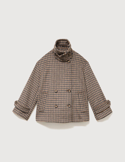 Caban oversize court col tailleur marron femme