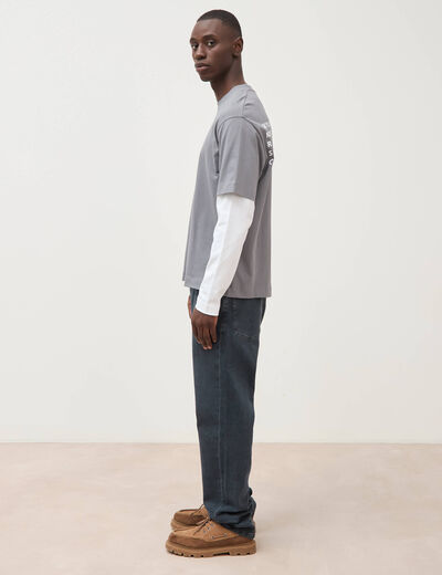 T-shirt droit manches longues col rond gris homme
