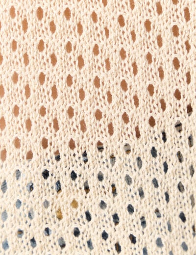 Pull ajour&eacute; col v manches 3/4 creme femme